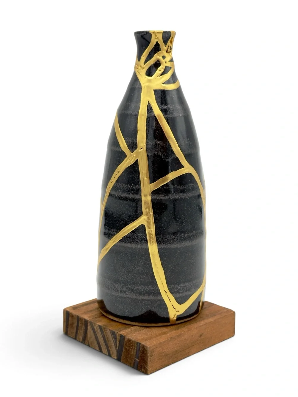 Kintsugi Vase Striped Black Pottery Gold Crack Art Growth Anniversary Gift